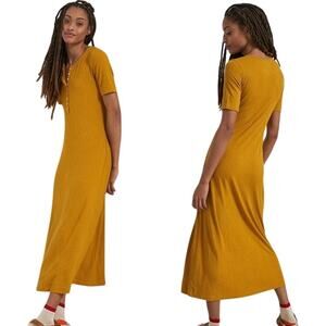 Anthropologie Dolan Ribbed Knit Henley Maxi Dress Dress Short Sleeve Yellow S
